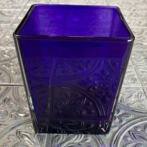 Vintage Teleflora Purple Glass Square Vase Embossed Paisley Floral Made Poland